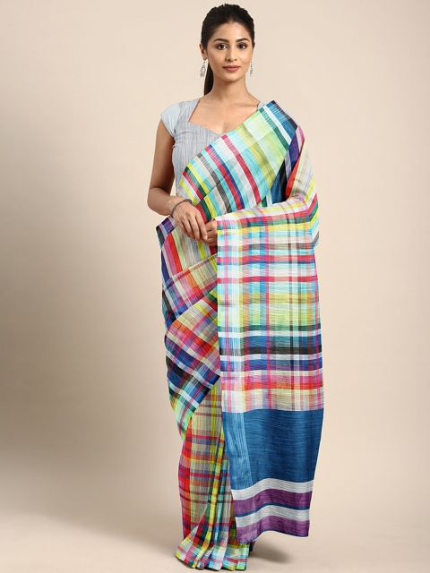

KALINI Multicoloured Checked Pure Linen Saree, Multi