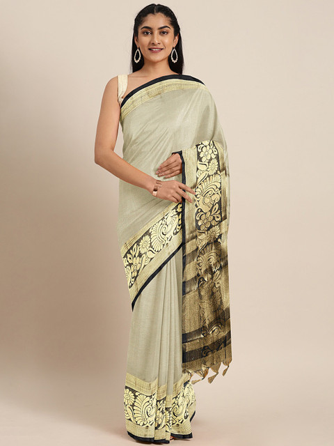 

KALINI Khaki & Gold-Toned Solid Saree