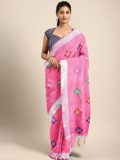 

Mitera Pink Pure Cotton Embroidered Kota Saree