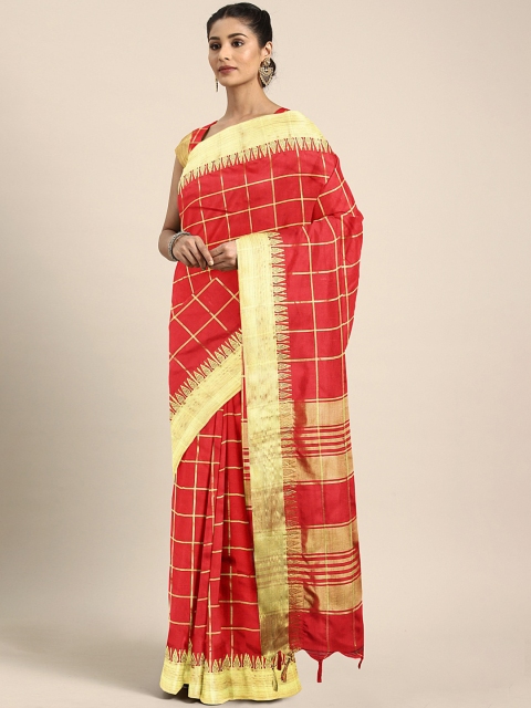 

KALINI Red Checked Silk Blend Saree