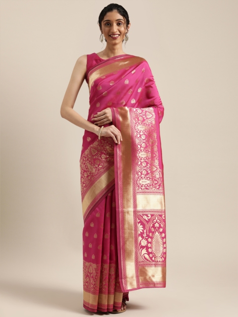 

Mitera Pink & Gold-Toned Woven Design Kanjeevaram Saree