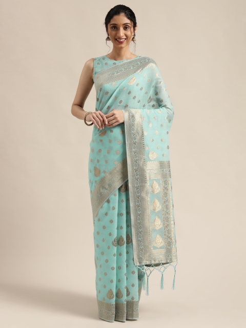 

Mitera Sea Green & Gold-Coloured Woven Design Kanjeevaram Saree