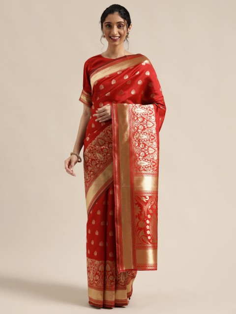 

Mitera Red & Gold-Coloured Woven Design Kanjeevaram Saree