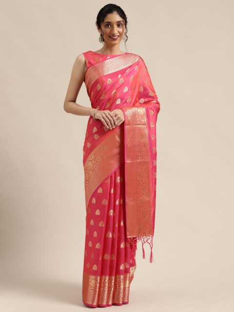 

Mitera Pink & Golden Woven Design Kanjeevaram Saree