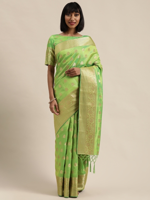 

Mitera Green & Golden Woven Design Kanjeevaram Saree