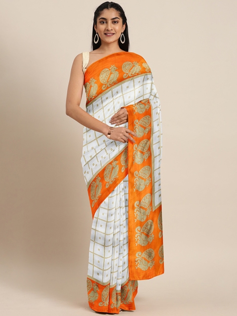 

Mitera Orange & Beige Checked Saree