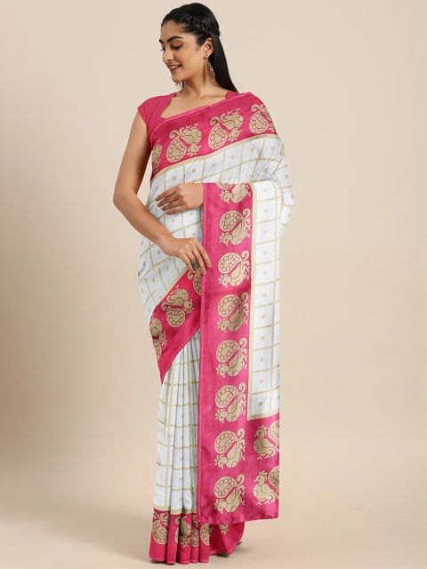 

KALINI White & Golden Art Silk Checked Saree