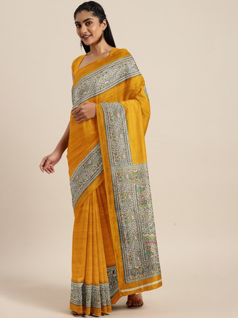 

KALINI Mustard Yellow & Off-White Solid Saree