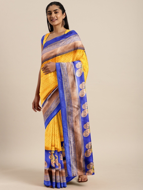

KALINI Yellow & Blue Printed Saree