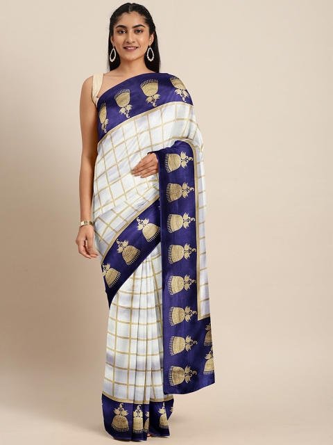 

Mitera White & Gold-Toned Checked Saree