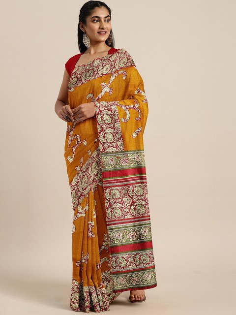 

Mitera Mustard & Off-White Art Silk Printed Saree