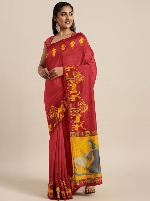 

KALINI Red Solid Saree