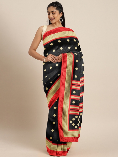 

KALINI Black & Golden Polka Dots Printed Saree