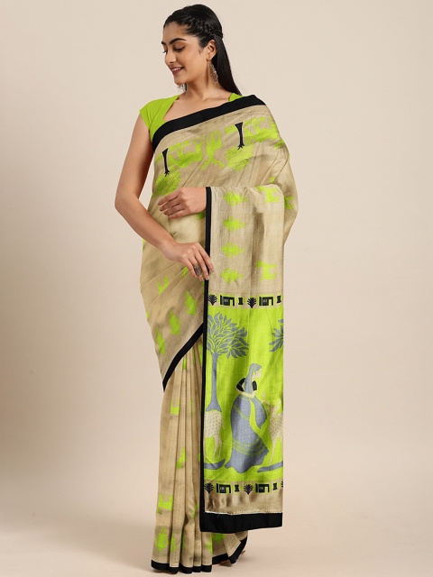 

KALINI Beige & Green Printed Saree