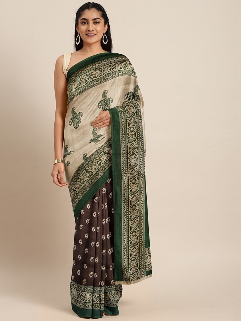 

Mitera Beige & Green Printed Saree