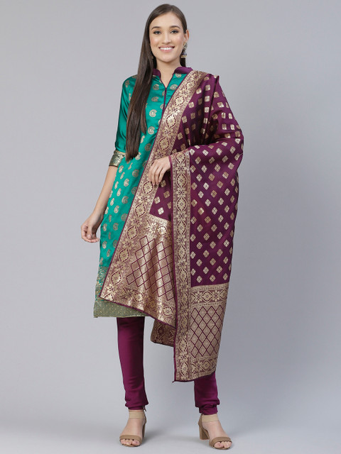 

DIVASTRI Green & Purple Woven Design Unstitched Dress Material With Dupatta