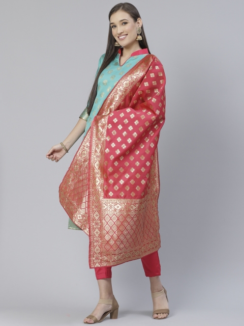 

DIVASTRI Sea Green & Pink Paisley Woven Design Unstitched Dress Material