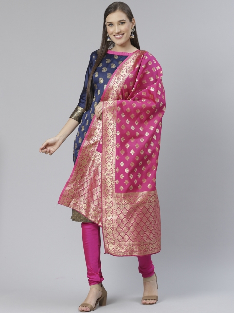 

DIVASTRI Navy Blue & Pink Woven Design Unstitched Dress Material
