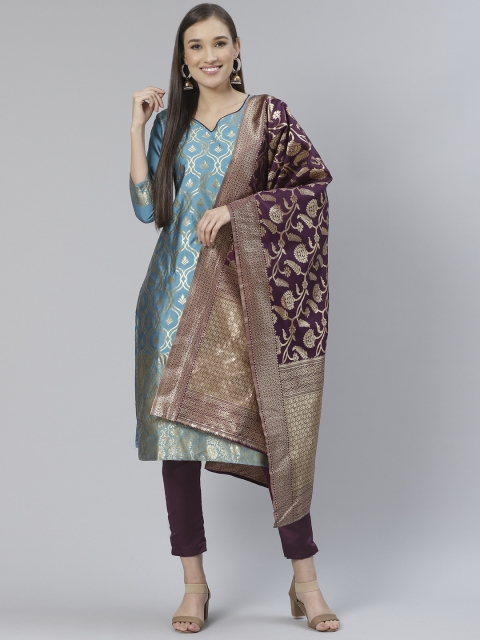 

DIVASTRI Blue & Purple Woven Design Unstitched Dress Material