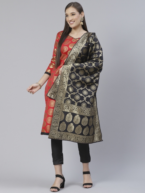 

DIVASTRI Red & Golden Woven Design Unstitched Dress Material