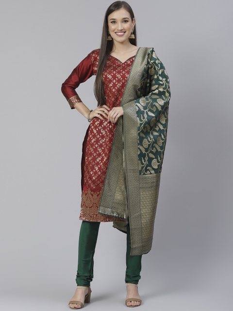 

DIVASTRI Maroon & Green Woven Design Unstitched Dress Material