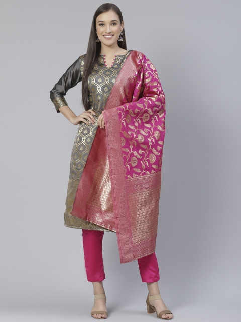 

DIVASTRI Grey & Pink Woven Design Unstitched Dress Material