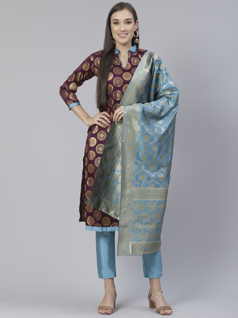 

DIVASTRI Purple & Blue Woven Design Unstitched Dress Material