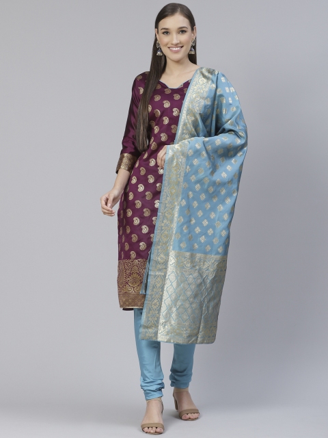 

DIVASTRI Burgundy & Golden Woven Design Unstitched Dress Material