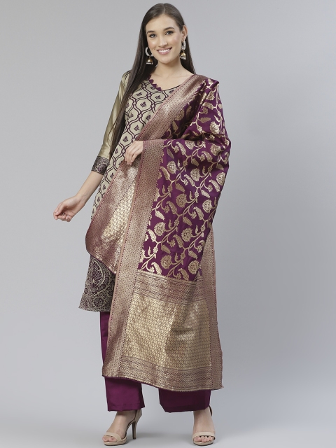 

DIVASTRI Taupe & Purple Woven Design Unstitched Dress Material