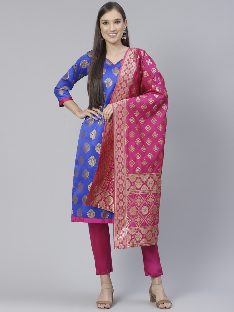 

DIVASTRI Blue & Pink Woven Design Unstitched Dress Material