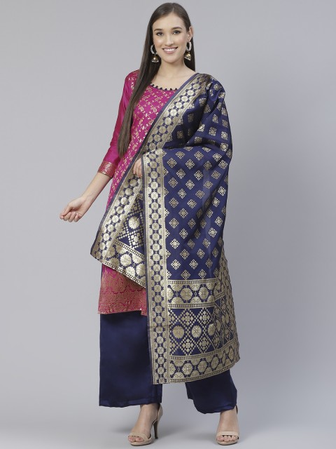 

DIVASTRI Pink & Golden Woven Design Unstitched Dress Material