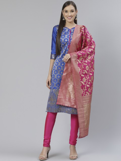 

DIVASTRI Blue & Pink Woven Design Unstitched Dress Material