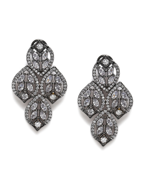 

MIDASKART Silver-Toned Cubic Zirconia Studded Leaf Shaped Studs