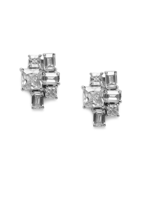 

MIDASKART Silver-Toned CZ Studded Handcrafted Quirky Studs