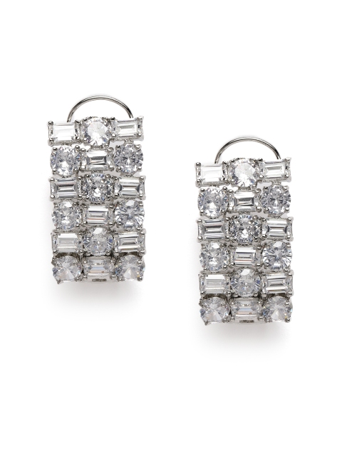 

MIDASKART Silver-Toned Cubic Zirconia Studded Geometric Studs