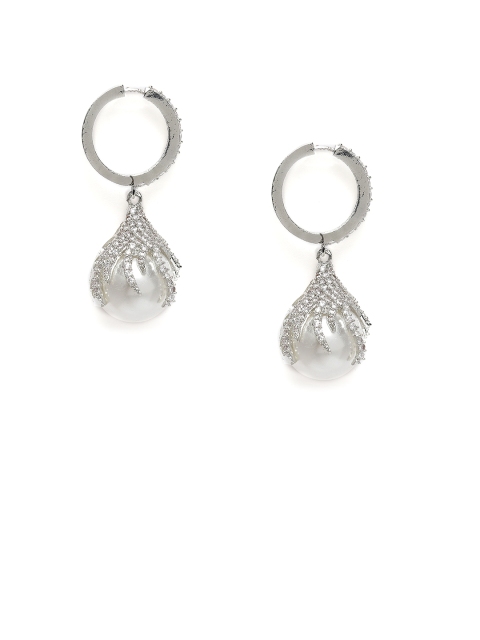 

MIDASKART Silver-Toned Cubic Zirconia Studded Teardrop Shaped Drop Earrings