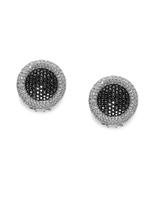 

MIDASKART Black & Silver-Toned CZ Studded Oversized Circular Studs