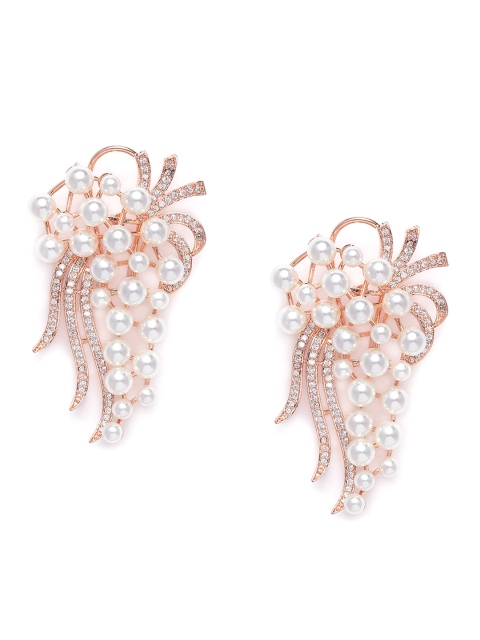 

MIDASKART Rose Gold-Toned & White Contemporary Drop Earrings