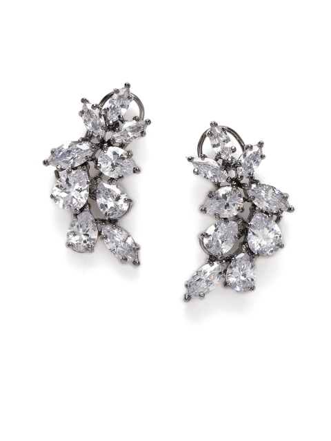 

MIDASKART Silver-Toned Cubic Zirconia Studded Paisley Shaped Studs