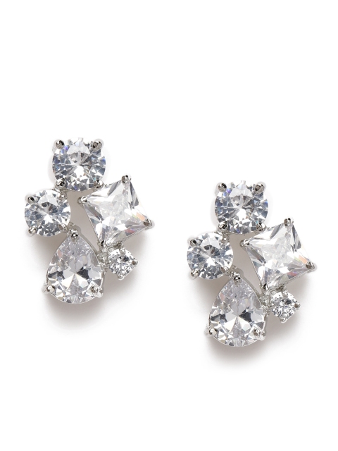 

MIDASKART Silver-Toned CZ Studded Handcrafted Quirky Studs