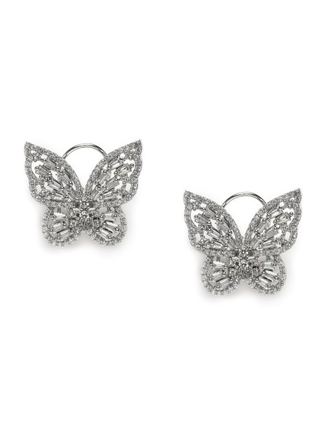 

MIDASKART Silver-Toned Cubic Zirconia Studded Quirky Studs