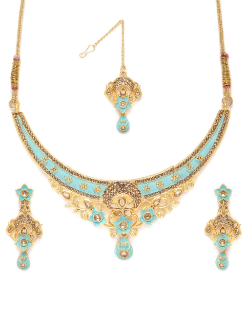 

Kord Store Gold-Plated & Turquoise Blue Meenakari Jewellery Set
