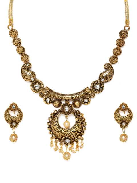 

Kord Store Antique Gold-Plated Paisley Design & Pearl Jewellery Set