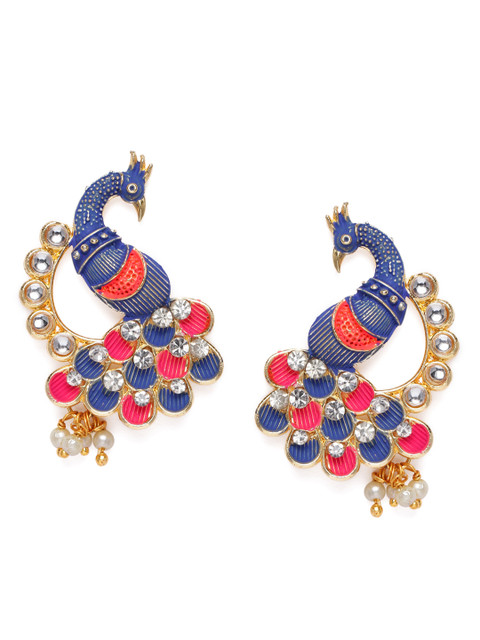 

Kord Store Blue & Red Gold-Plated Peacock Shaped Oversized Studs