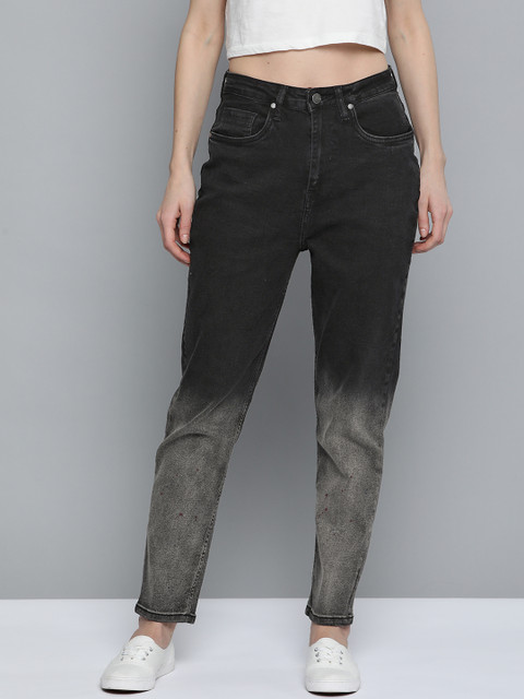 

Mast & Harbour Women Black & Grey Boyfriend Fit Mid-Rise Ombre Clean Look Jeans