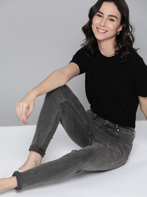 

Mast & Harbour Women Charcoal Grey Skinny Fit Mid-Rise Clean Look Stretchable Jeans
