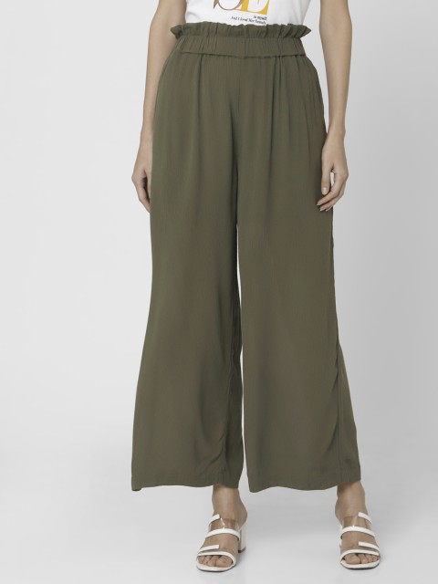 

Vero Moda Women Olive Green Regular Fit Solid Parallel Trousers