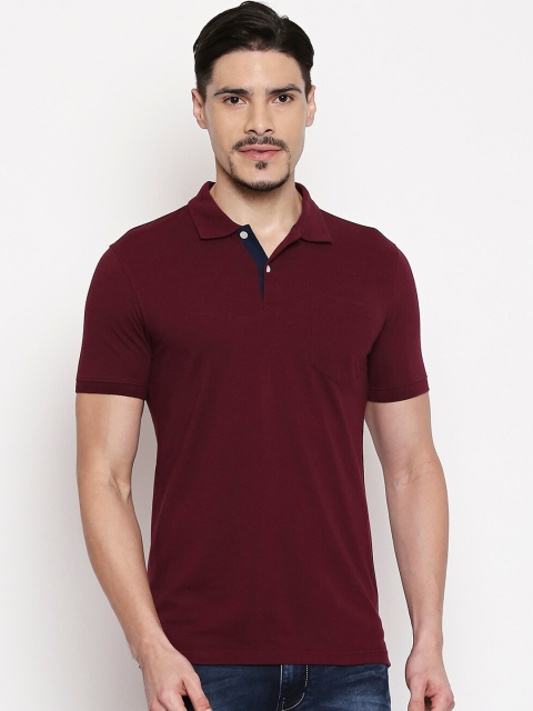 

BYFORD by Pantaloons Men Maroon Solid Polo Collar Pure Cotton T-shirt