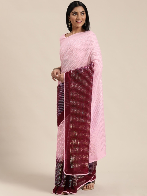 

Mitera Pink & Maroon Pure Georgette Colourblocked Saree