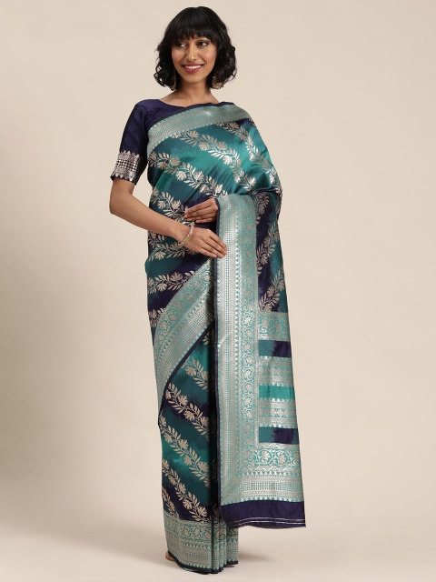 

Mitera Turquoise Blue & Silver-Toned Cotton Blend Woven Design Mysore Silk Saree